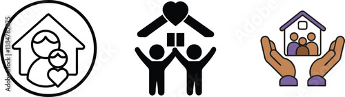 Family Home Shelter Love Support Care Protection Icons