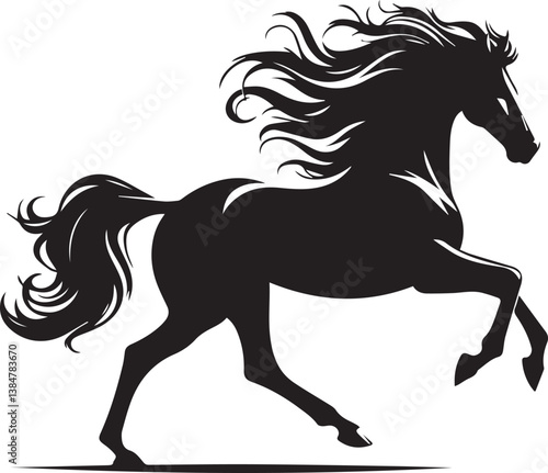Black horse vector illustration silhouette of a wild running stallion