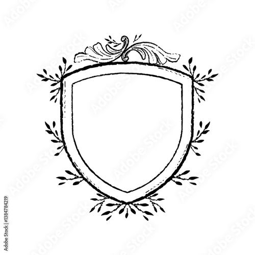 Vintage frame border illustration, Vector hand drawn crest design element.