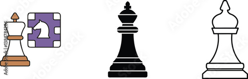 Chess Pieces, Strategy, Game, King, Queen, Knight, Icons, Black, White, Board