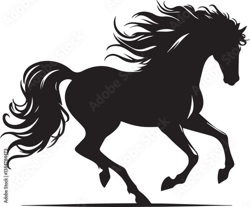 Black horse vector illustration silhouette of a wild running stallion