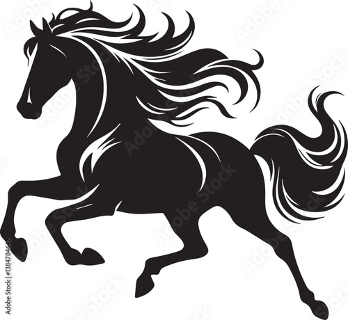 Black horse vector illustration silhouette of a wild running stallion