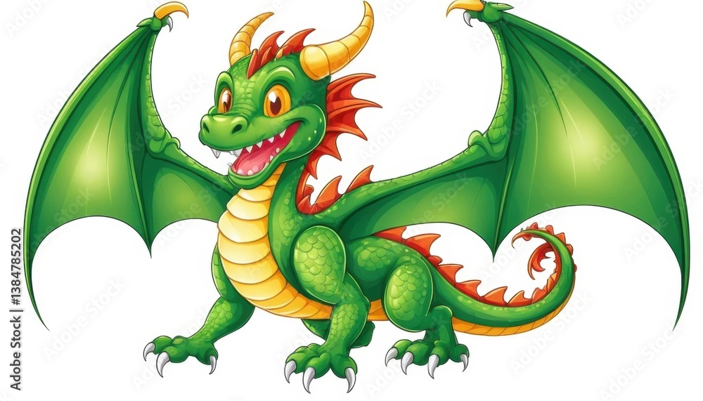 Fototapeta premium Mascot illustration of a smiling dragon with wings spread on a white background