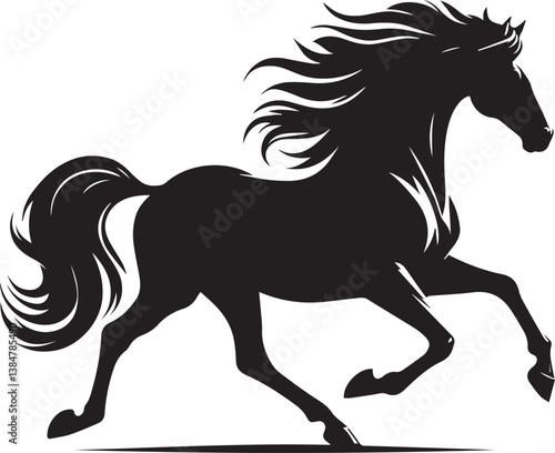 Black horse vector illustration silhouette of a wild running stallion