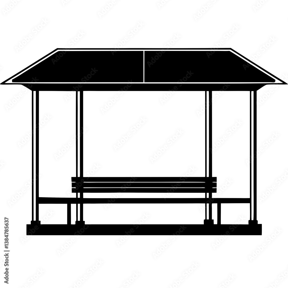 A minimalistic vector silhouette of a bus stop shelter A minimalistic vector silhouette of a bus stop shelter