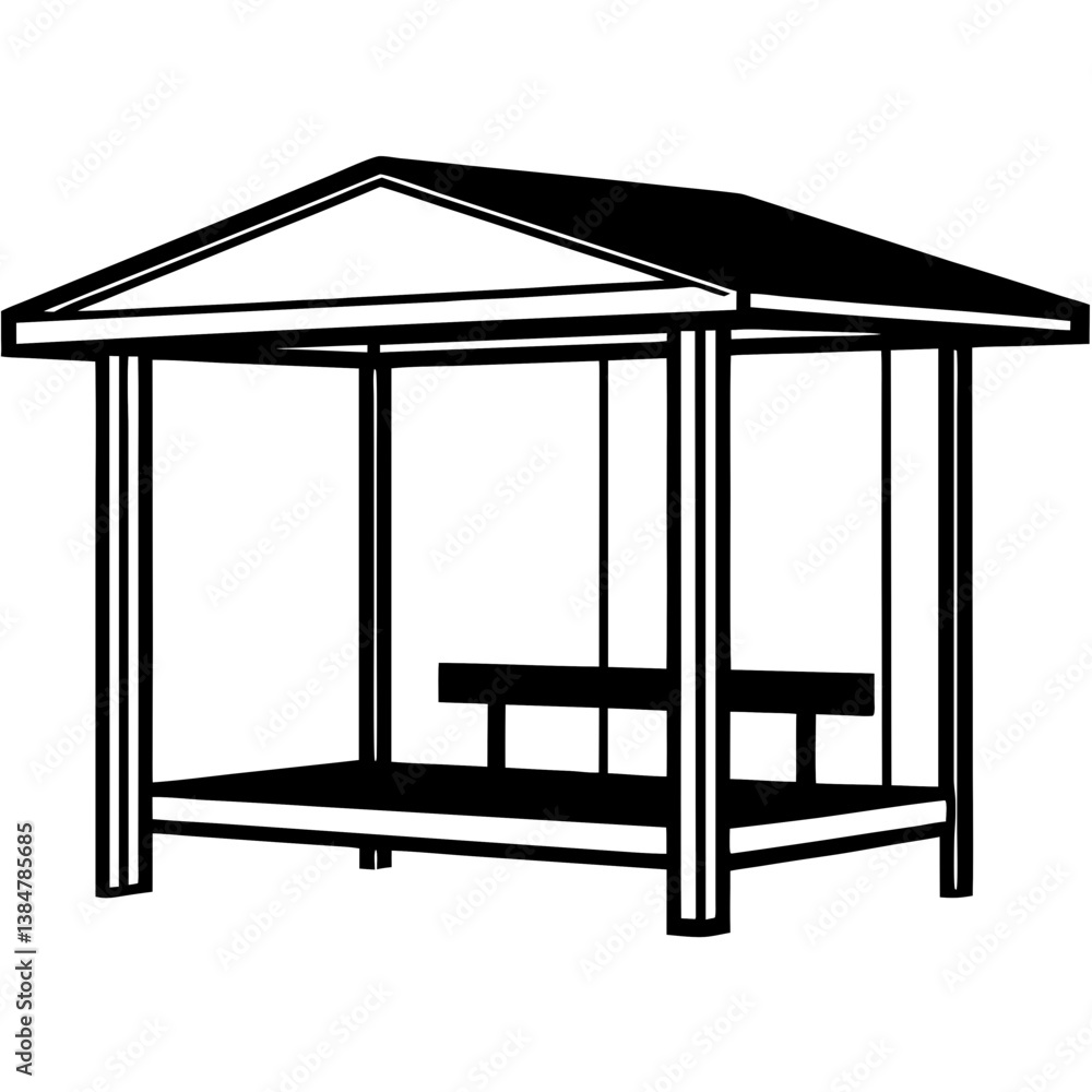 A minimalistic vector silhouette of a bus stop shelter A minimalistic vector silhouette of a bus stop shelter