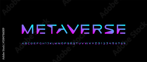 Font digital cyber alphabet, cyberpunk bright letters A, B, C, D, E, F, G, H, I, J, K, L, M, N, O, P, Q, R, S, T, U, V, W, X, Y, Z and futuristic numerals 0, 1, 2, 3, 4, 5, 6, 7, 8, 9, vector illustra