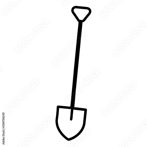 Old black metal shovel with wooden handle isolated on white background