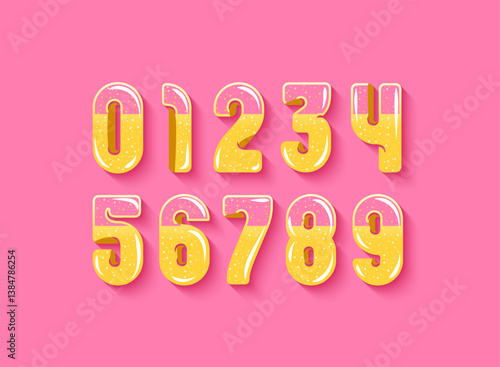 3D numbers 0, 1, 2, 3, 4, 5, 6, 7, 8, 9 made lemonade cocktail style, vector illustration 10EPS.