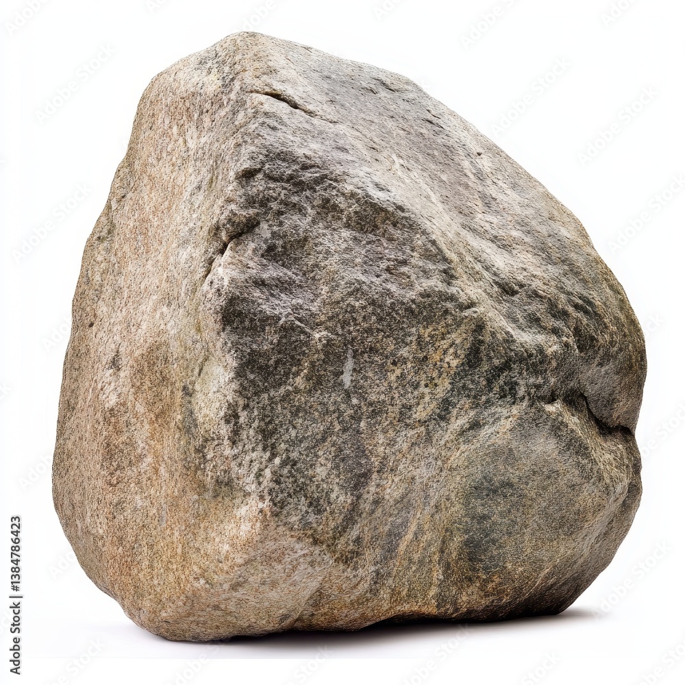 Fototapeta premium Large Grey Boulder Isolated on White Background.