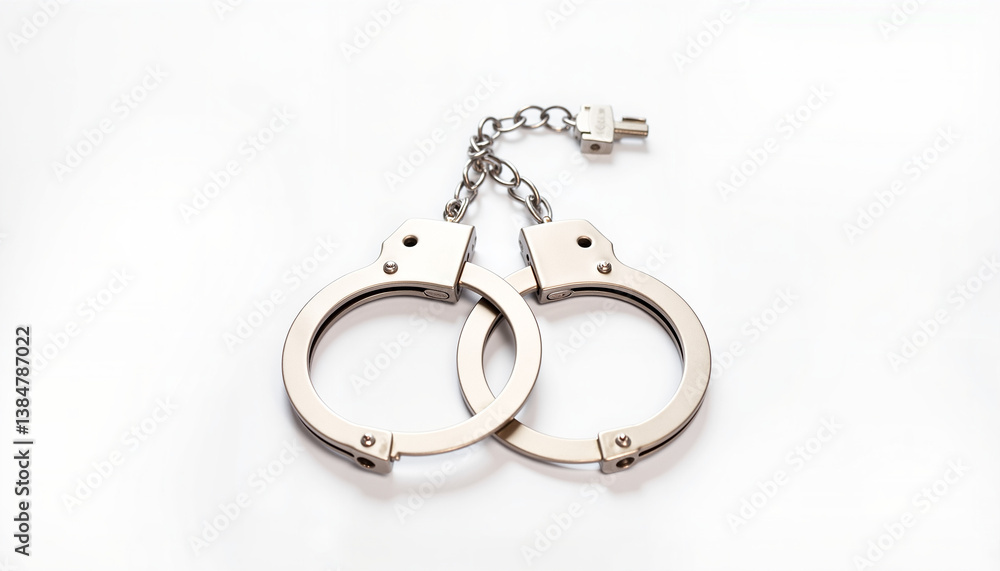 Handcuffs on a white background representing law enforcement Handcuffs on a white background representing law enforcement