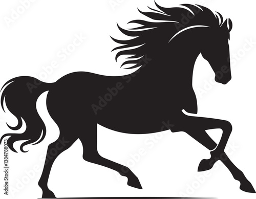 Black horse vector illustration silhouette of a wild running stallion