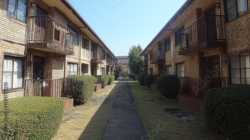 Apartment Complex Pathway: A Sunny Day in a Residential Area