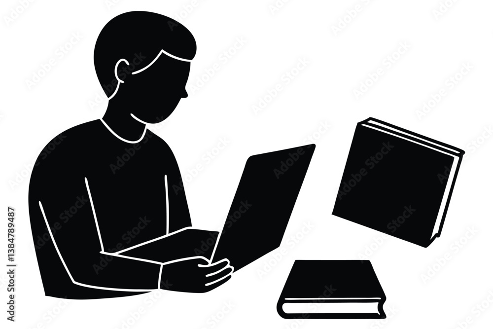Taking Notes with a Laptop and Book Illustration
Taking Notes with a Laptop and Book Illustration
