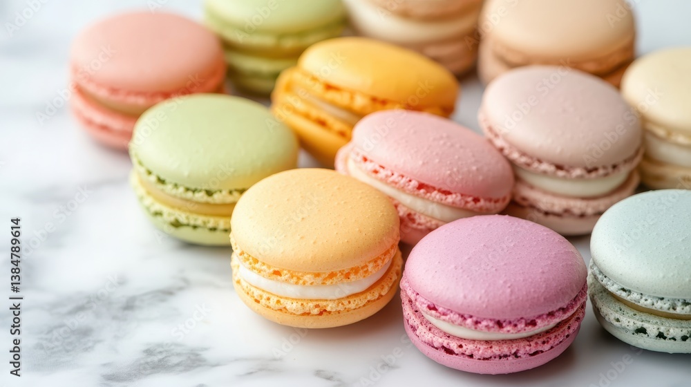 Obraz premium Colorful French Macarons on a Marble Surface in Soft Light