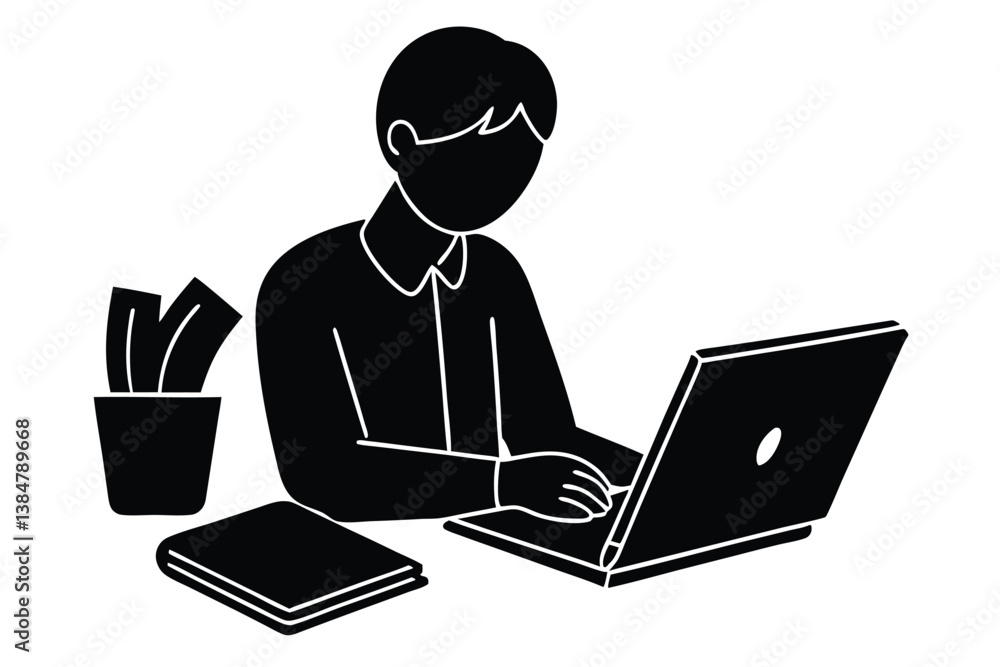 Taking Notes with a Laptop and Book Illustration
Taking Notes with a Laptop and Book Illustration