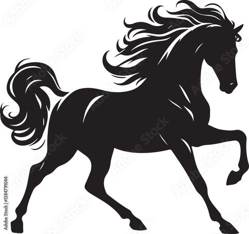 Black horse vector illustration silhouette of a wild running stallion