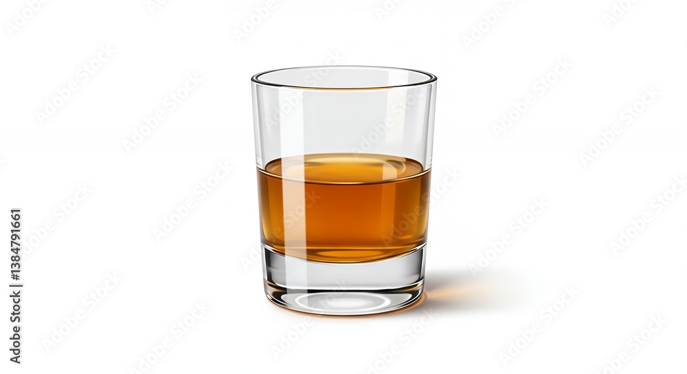 Amber beverage, in a rocks glass, isolated against a plain white background Amber beverage, in a rocks glass, isolated against a plain white background