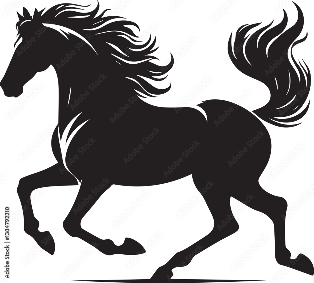 Obraz premium Black horse vector illustration silhouette of a wild running stallion