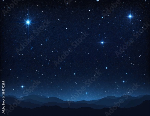 별이 있는 밤하늘. 진한 파란색에 반짝임과 별빛이 있는 은하계 일러스트.