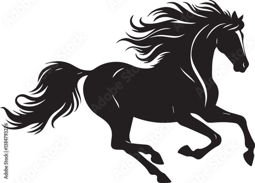 Black horse vector illustration silhouette of a wild running stallion