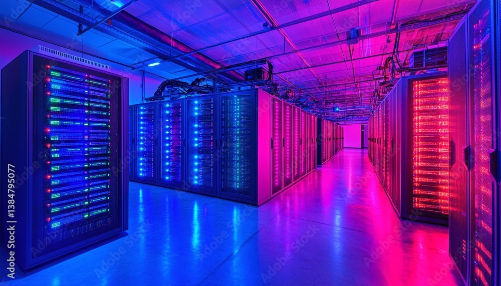 Fototapeta premium Modern Server Room with Data Center Equipment