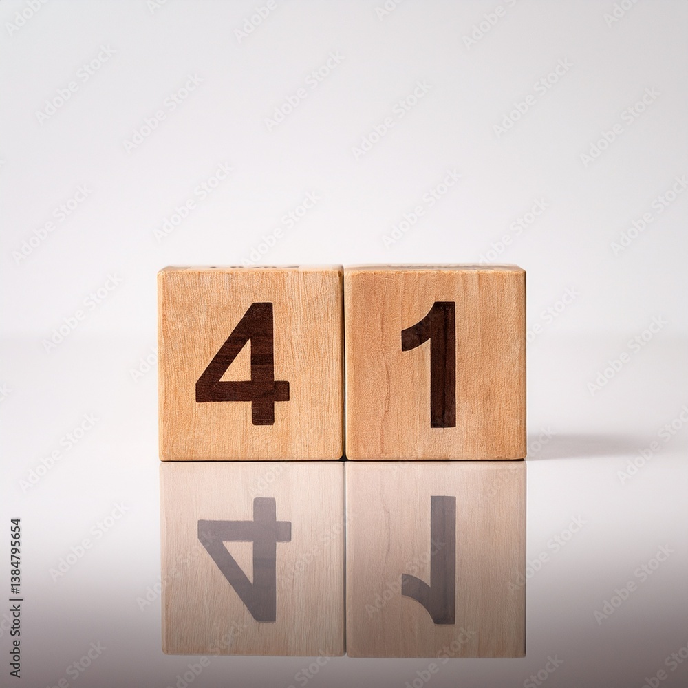 Minimalist photo of a wooden block with the number 41 against a white background Minimalist photo of a wooden block with the number 41 against a white background
