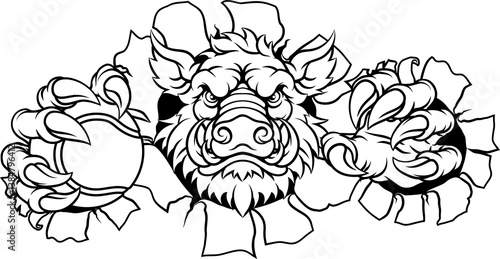 Wallpaper Mural Boar Wild Hog Razorback Warthog Pig Tennis Mascot Torontodigital.ca
