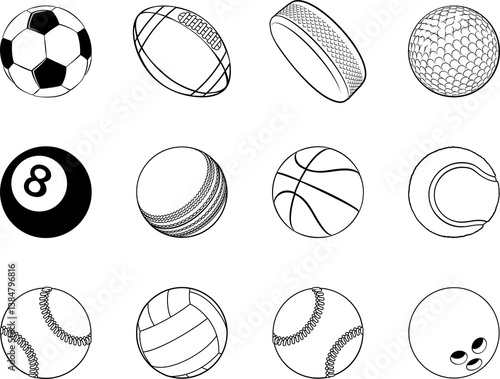 Canvas Print Sport Ball Set Sports Balls Cartoon Games Icons