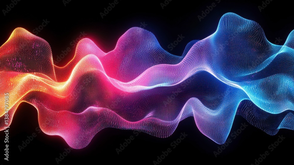 Fototapeta premium Vibrant Abstract Waves in Neon Colors Against a Dark Background