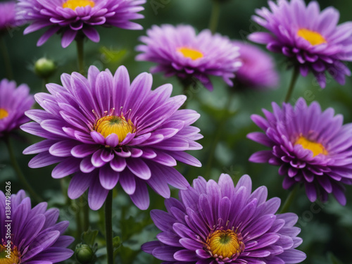 Beautiful Purple Chrysanthemum Flowers on Green Background
