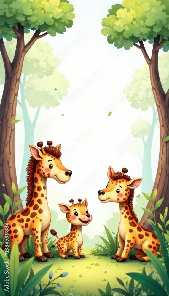 Fototapeta premium Watercolor safari animals in a nursery setting, cute animals, nursery decor