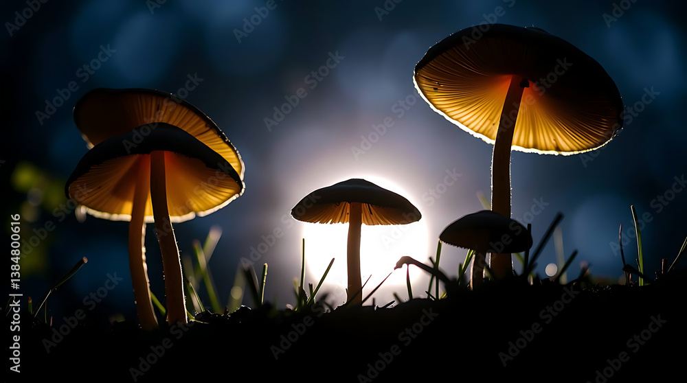Fototapeta premium Nature of mushrooms in garden using as cover page background, created by generative ai