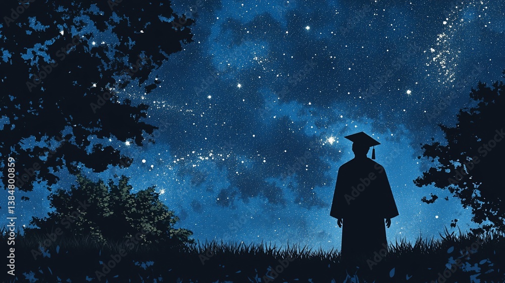 Graduate's starry contemplation, Future horizons under a celestial canopy Graduate's starry contemplation, Future horizons under a celestial canopy