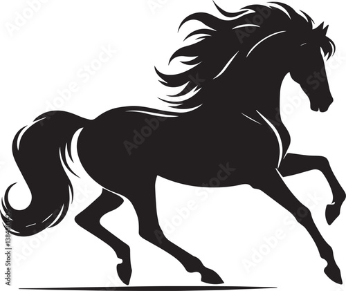 Black horse vector illustration silhouette of a wild running stallion
