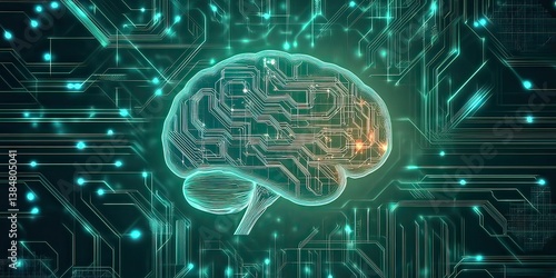 Futuristic digital brain circuitry, representing artificial intelligence concept, created by ai generated