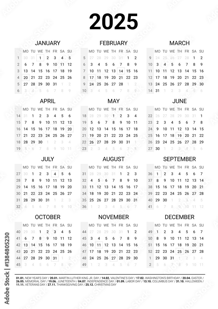 2025 vertical calendar monday start with holidays 2025 vertical calendar monday start with holidays