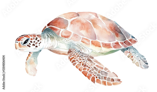 watercolor sea turtle vector illustration, underwater ocean animal art isolated on white background