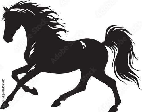 Black horse vector illustration silhouette of a wild running stallion