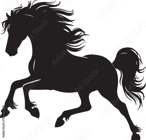 Black horse vector illustration silhouette of a wild running stallion