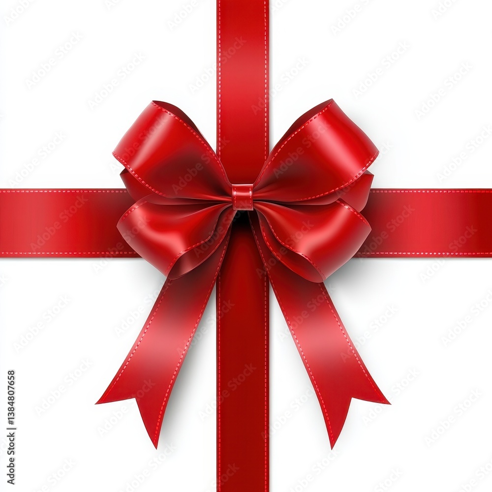 Elegant Red Satin Bow on White Background. Elegant Red Satin Bow on White Background.