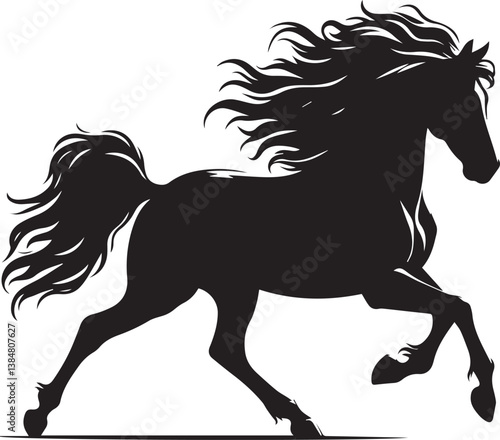 Black horse vector illustration silhouette of a wild running stallion