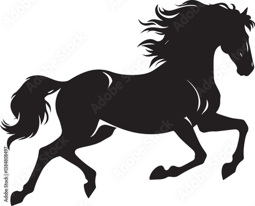Black horse vector illustration silhouette of a wild running stallion