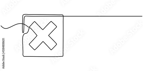 Cross Continuous Line Draw Long line cross icon. X. Continuous line. Vector  single line drawing of a file with cross symbol. Continuous line cross icon in color. Christianity Religion. 