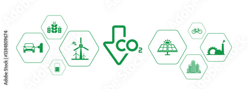 reducing CO2 emissions to stop climate change. green energy background	