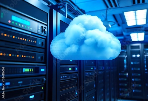 Detailed Graphic of Cloud Computing Infrastructure and Servers isolated on transparent. PNG.