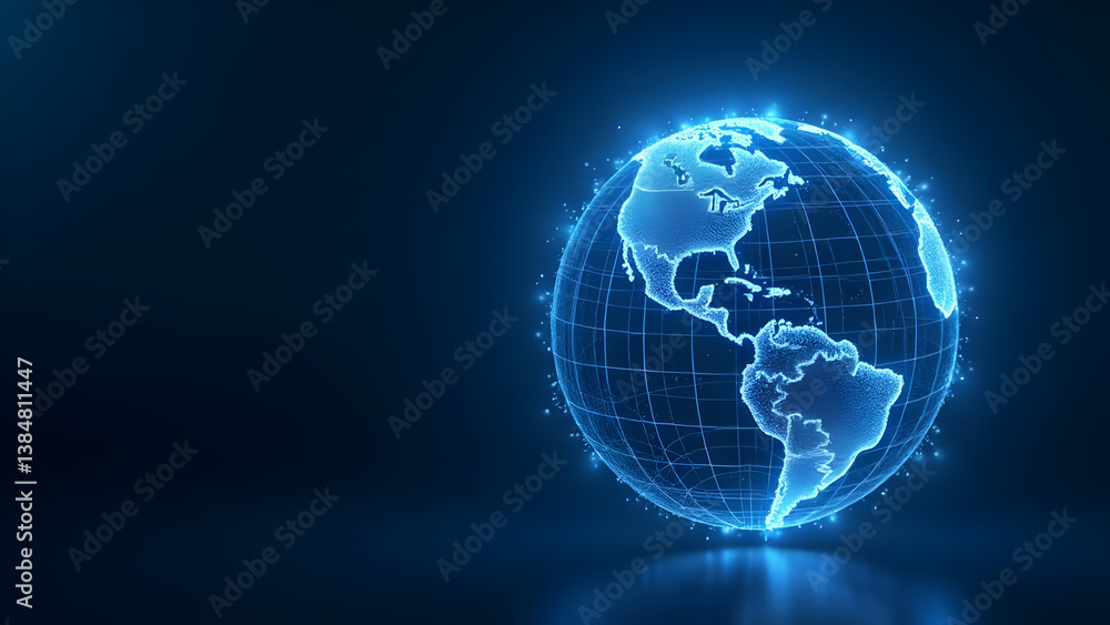Futuristic Digital Earth Globe with Glowing Blue Network Connections – Global Technology Concept for Internet, Big Data, AI, Blockchain, Cybersecurity, Communication, Innovation and Virtual World Futuristic Digital Earth Globe with Glowing Blue Network Connections – Global Technology Concept for Internet, Big Data, AI, Blockchain, Cybersecurity, Communication, Innovation and Virtual World