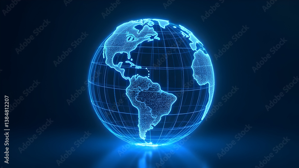 Futuristic Digital Earth Globe with Glowing Blue Network Connections – Global Technology Concept for Internet, Big Data, AI, Blockchain, Cybersecurity, Communication, Innovation and Virtual World Futuristic Digital Earth Globe with Glowing Blue Network Connections – Global Technology Concept for Internet, Big Data, AI, Blockchain, Cybersecurity, Communication, Innovation and Virtual World
