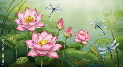 Lotus Whisper, Dragonfly Dance AI Generated