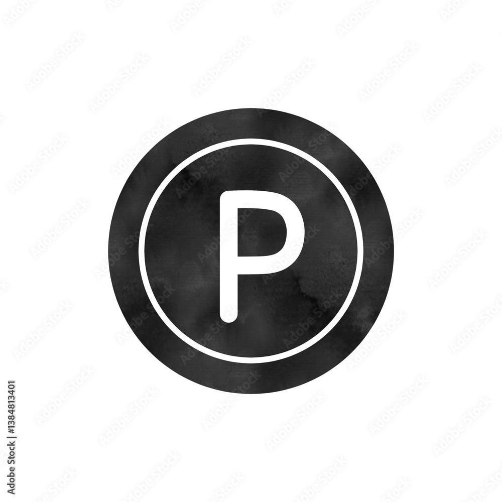 P Symbol Currency Icon with Watercolor Texture on Black Circle P Symbol Currency Icon with Watercolor Texture on Black Circle